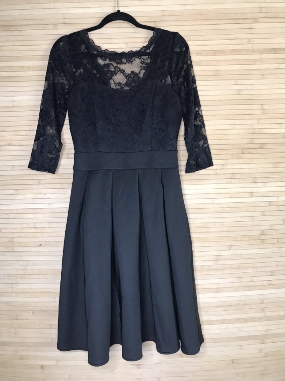 NWT Miusol Womens Illusion Lace Deep Black Size M Pleated A-Line Dress - Picture 4 of 6